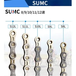 SUMC bicycle chain half hollow ultralight 8 9 10 11 12 speed for MTB Road Folding bike gray gold chains with missinglink 251g