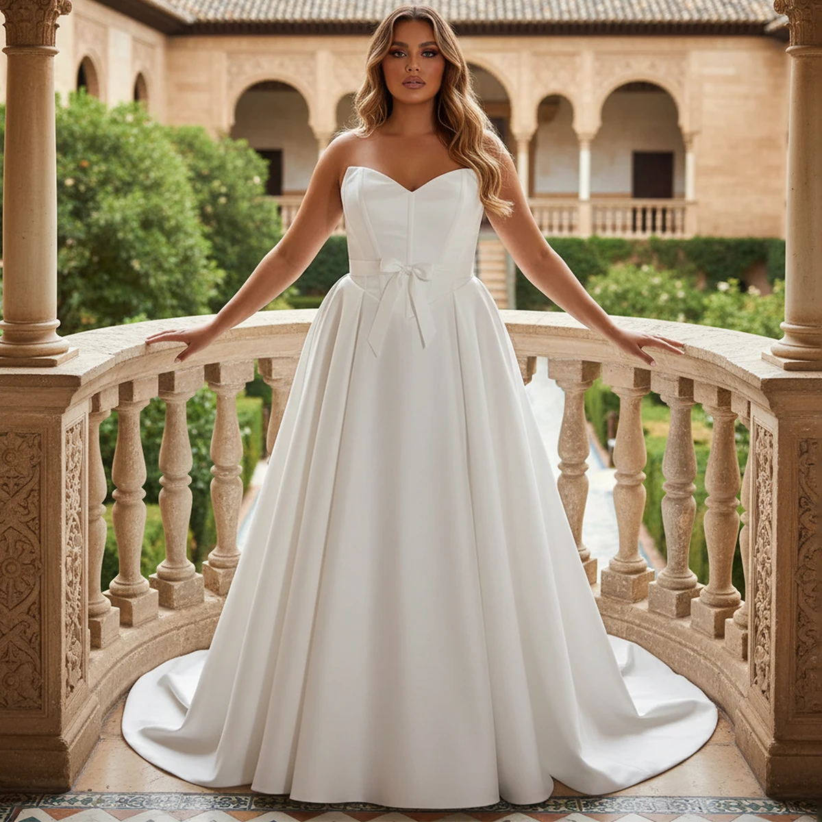 

Romantic V Neck Bow Wedding Dresses Long 2026 Satin Sleeveless Bridal Party Gown For Bride Vestidos de novia