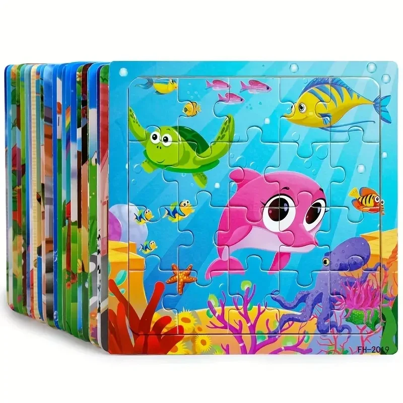 Puzzle 3d en bois de 20 pièces, véhicule Animal de dessin animé, jouets éducatifs Montessori pour enfants, cadeaux de fête d'anniversaire