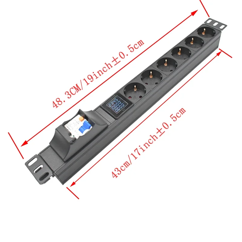 PDU Power Strip 16/32A Short circuit switch 1-9 Way EU Outlet Socket Power meter Cabinet Rack Digital Ammeter