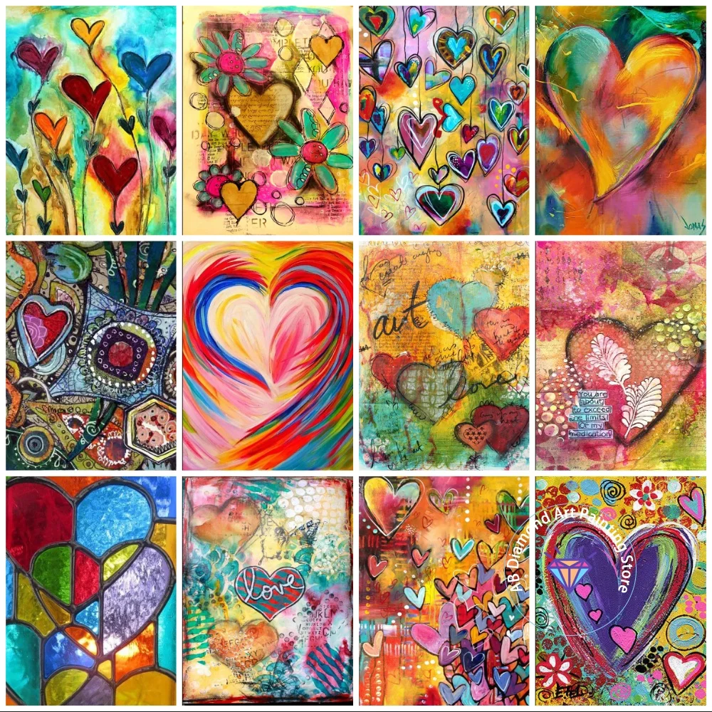 

Colorful heart-shaped AB diamond painting kit square circular diamond 5D DIY mosaic handmade art adult gift home decoration
