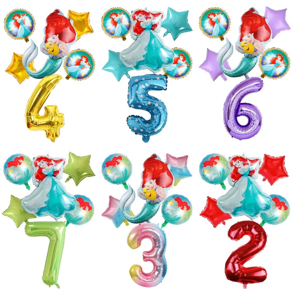 

Ariel Princess The Little Mermaid Theme Birthday Party Decoration Number Aluminum Foil Balloon Baby Shower Photography Decorate