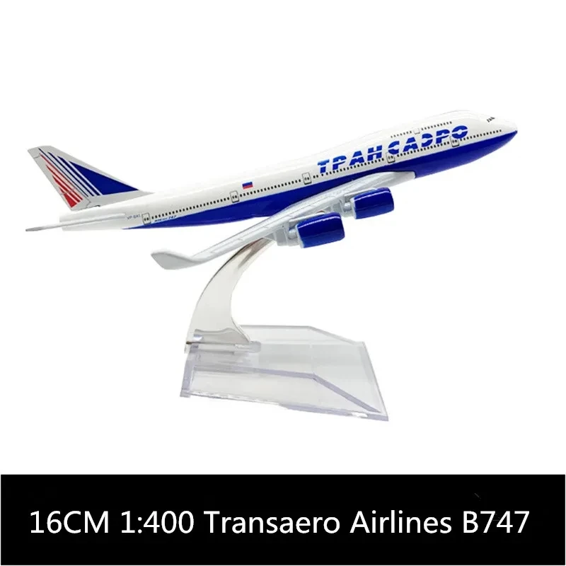 

16CM 1:400 Model Diecast Alloy Airplane Russia Air Transaero B747 Airline Display Model Collection With Stand Decoration Toy