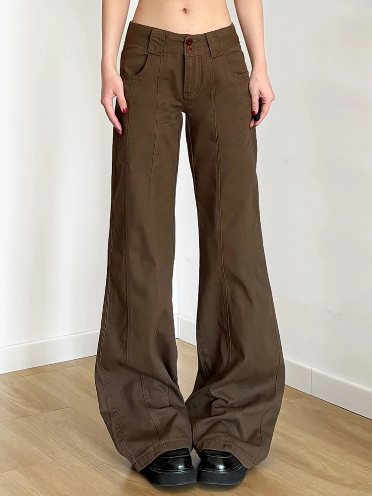 

Brown Wide Leg Women's Jeans Y2K Grunge Style Low Rise Baggy Denim Pants Vintage Retro Casual Streetwear Korean Fashion Trousers