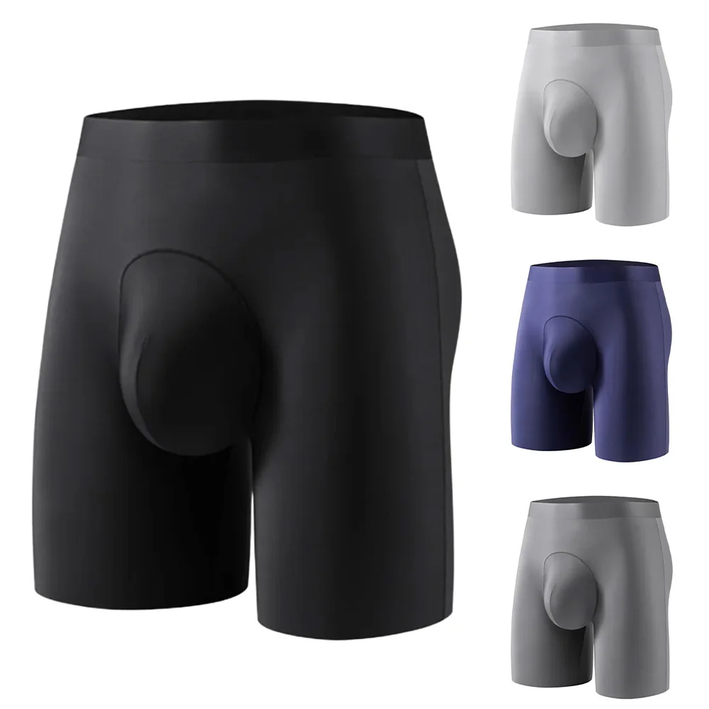

Men Ice Silk Mid-rise Pouch Underwear Lengthening Boxer Quick Drying Underpants