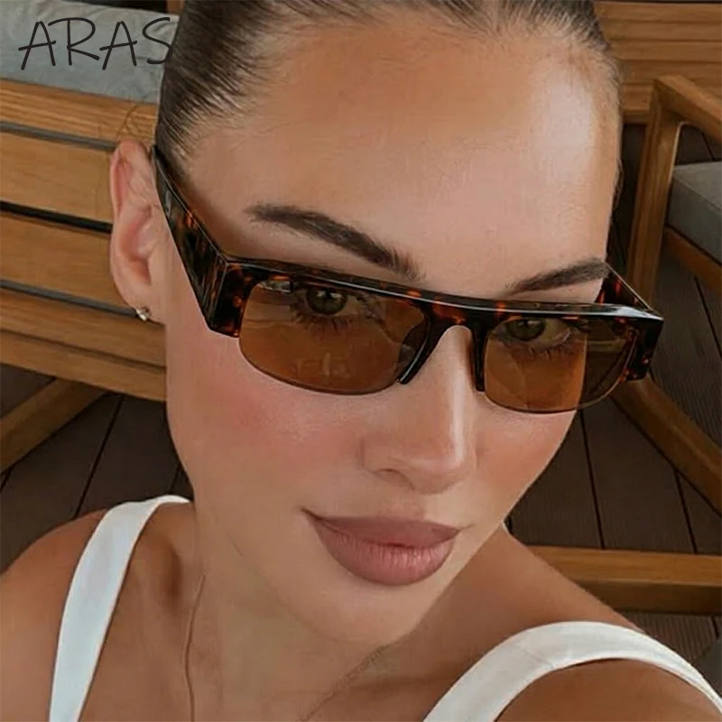 

2026 Retro Y2K Punk Flat Top Sunglasses Women Trendy Half Frame Rectangle Shades Steampunk Eyewear Vintage Streetwear Glasses