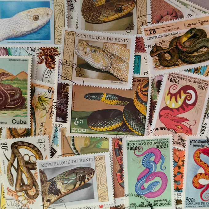50 Different Snakes Post Stamps Collection Special Topic Stamps Postage Collectible Postage Stamps Material For Scrapbooking