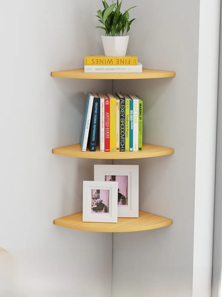 Corner Wall Shelf  Fan Shape Wooden Partition No Drilling Required Modern Simple Style Adjustable Height Storage Rack