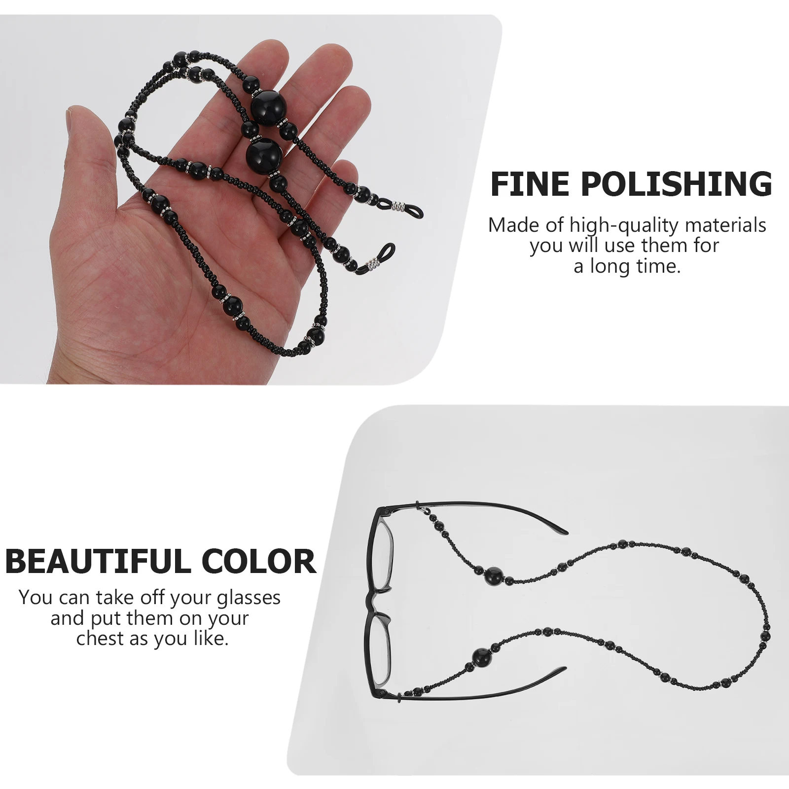 

2pcs Pearl Lanyard Beaded Eyeglasses Chains Hanging Rope Adjustable Grip For All Glasses Sunglasses Easy Install Remove