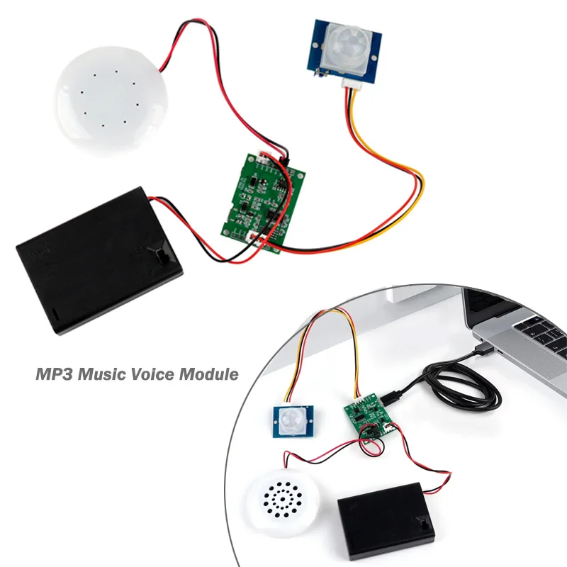 

Звуковой датчик движения PIR, музыкальный голосовой модуль MP3 с записью голоса и загрузкой карты USB/TF, инфракрасный датчик, детали для самостоятельного изготовления