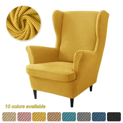 1PC Polar Fleece Wing Chair Cover High Back Armchair Covers Non Slip Sofa Slipcovers with Seat Cushion Cover Ottoman Covers