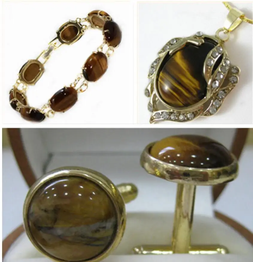 

hot sell new - wholesale nice perfect match tiger eye bracelet pendant & cuffink jewelry set