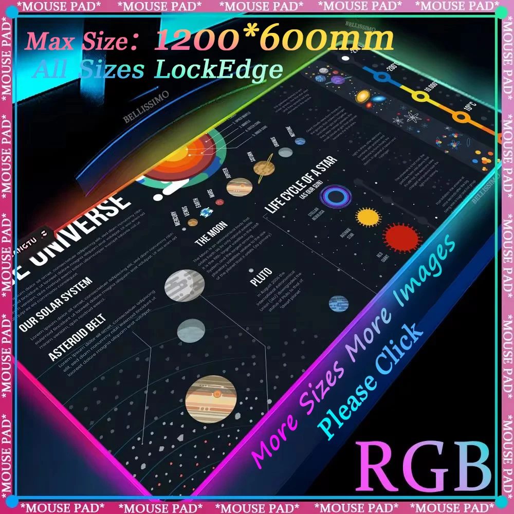 

Universe star map mousepad RGB computer accessories LED game computer pad deskmat protection pad neo keyboard pad backlit carpet