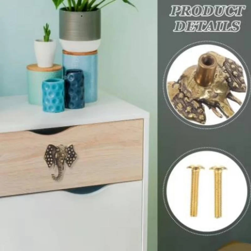Solid Brass Elephant Shape Cabinet Knob Animal Drawer Pull for Kitchen Dresser Wardrobe Cupboard Bathroom Vanity Closet