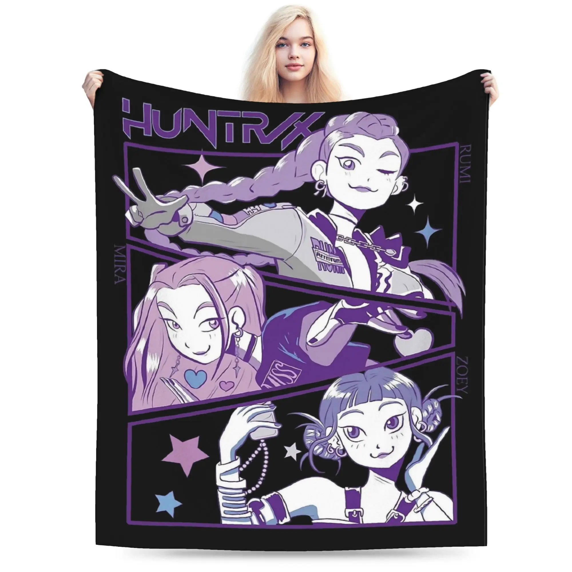 

HUNTRX Rumi Zoey Mira Kpop Demon Hunters Blanket Quality Soft Warm Throw Blanket Winter Child Couch Chair Fluffy Bedspread