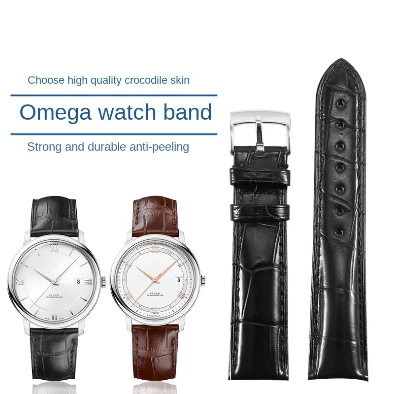 Cowhide Watch Strap Substitute Omega Hippocampus/Super/Butterfly Series Straight Interface Leather Watchband For Men 19/20/21mm