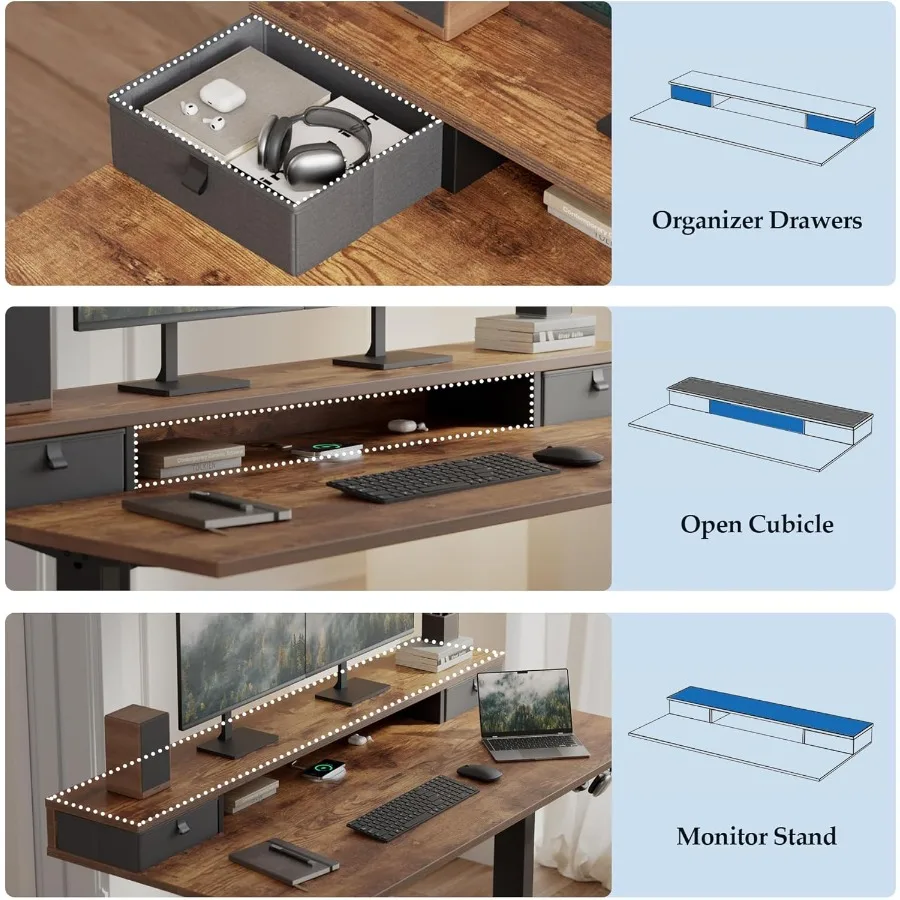 55 Inch Electric Standing Desk with Drawers Adjustable Height Small Sit Stand Desk for Home Office Compact Computer Workstation
