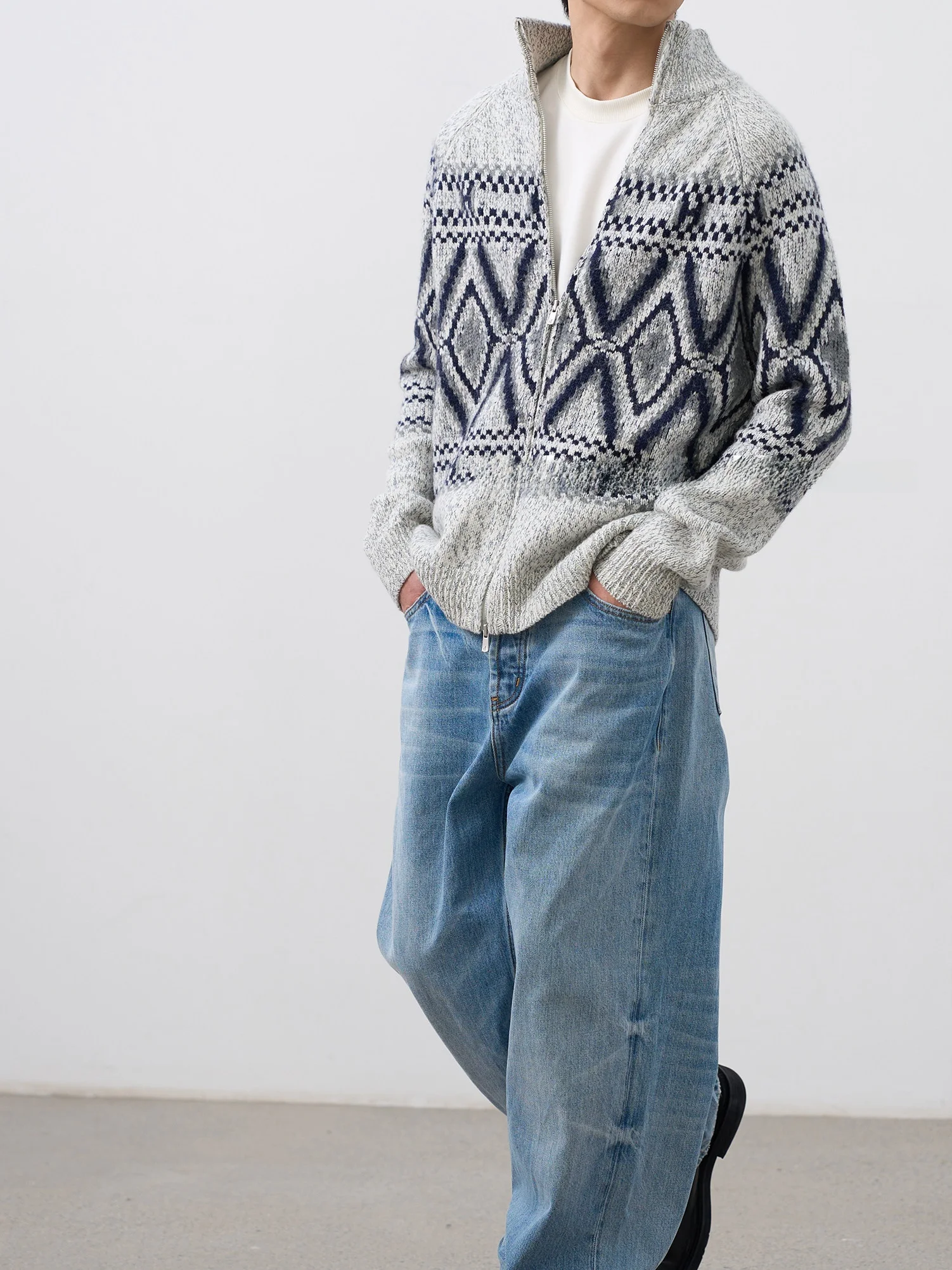 

AETERNUS Retro Sle Woolen Knitted Sweater Cardigan Double Zipper Loose Fit Warm And Antibacterial Long Sve Stand Collar