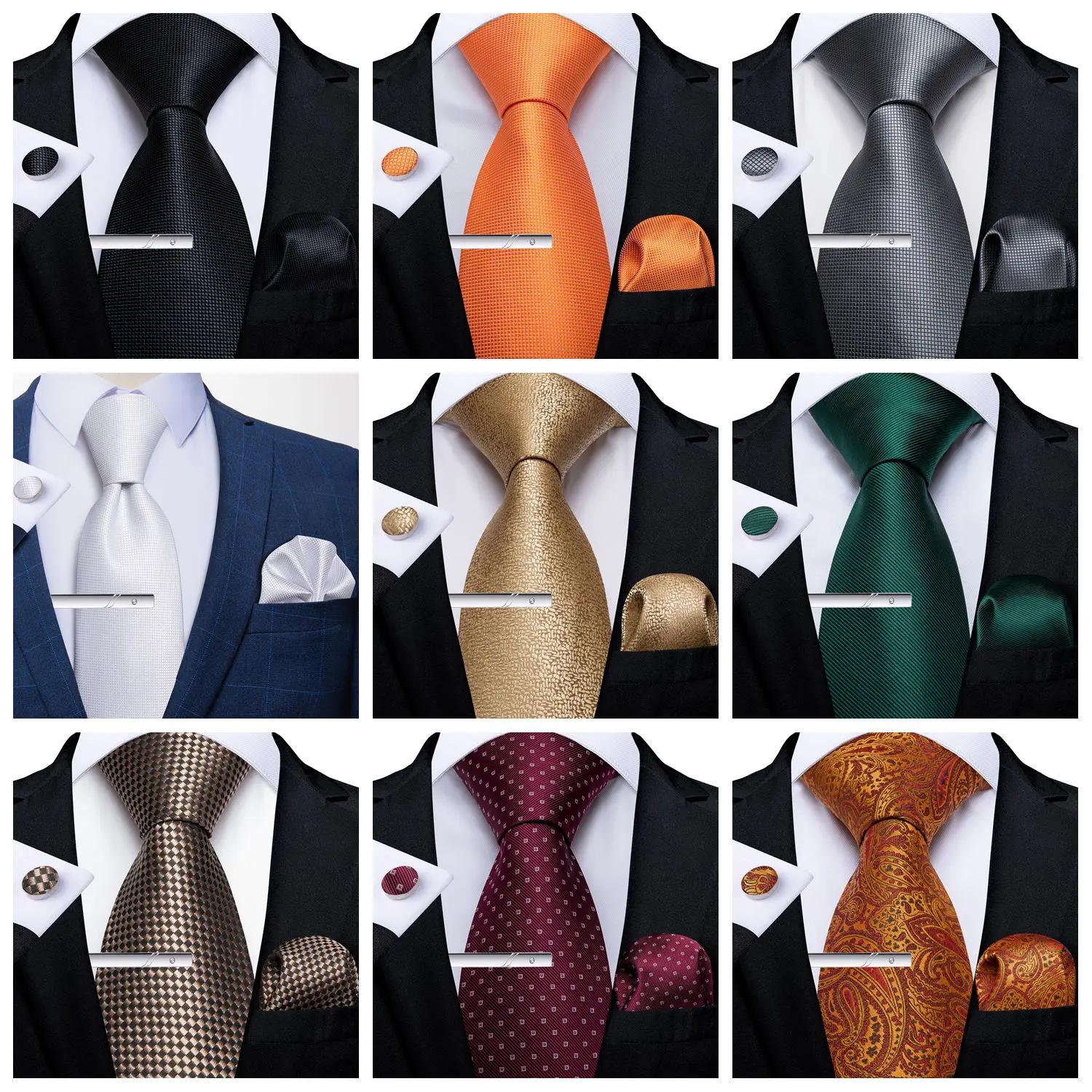 Men's Ties Handkerchief Cufflinks Business Formal Striped Solid 8cm Necktie Gift for Husband Wedding Accessories