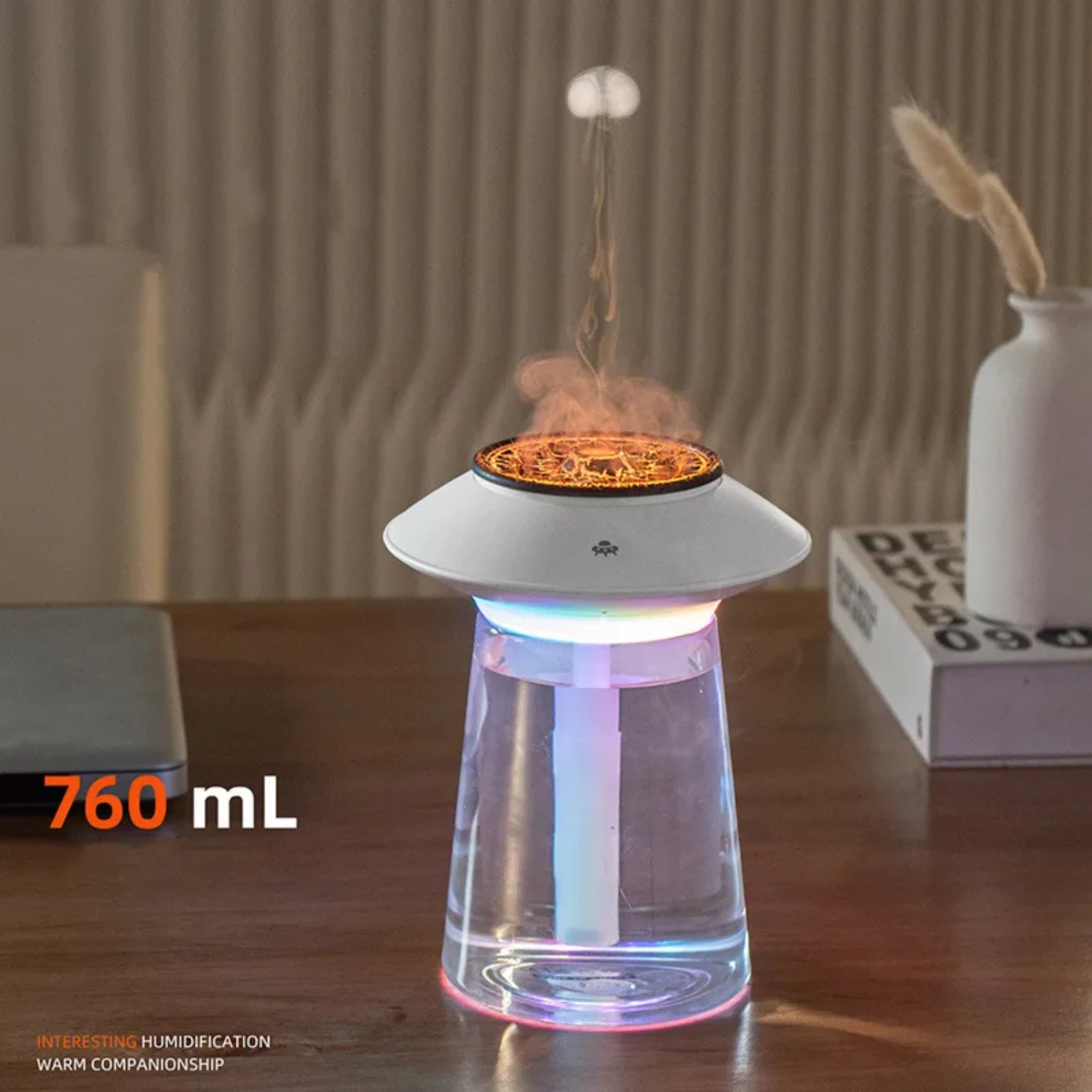 Simulierter Quallen-Luftbefeuchter, USB-Aufladung, 1200 mAh, batteriebetriebener Ultraschall-Wasserdiffusor, Luftbefeuchter