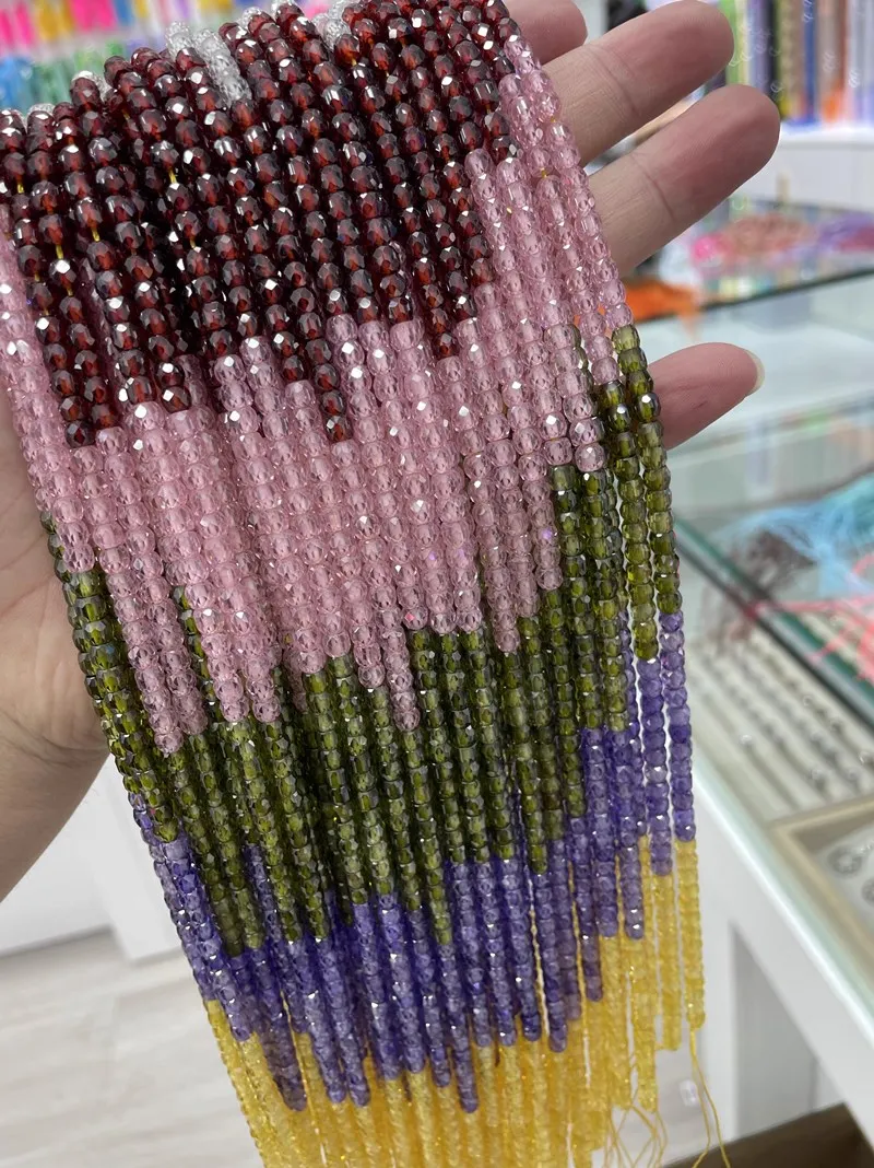 Mezclas facetadas cuadradas de circón de 4-4,5mm para hacer joyería DIY, collar de 38cm, cuentas sueltas al por mayor