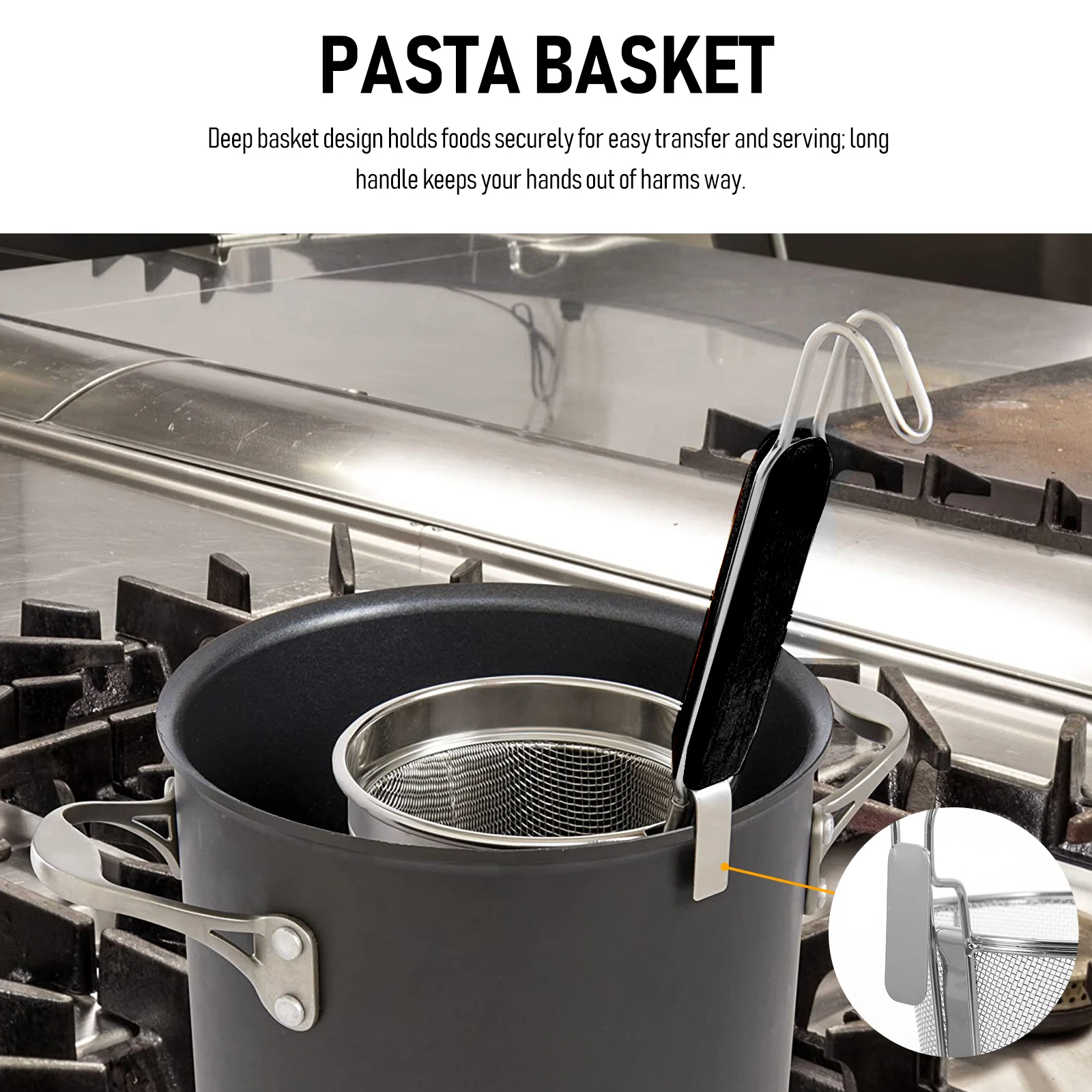 

High Side Steel Strainer Basket Kitchen Food Skimmer Noodle Pasta Noodle Sieve Dumpling Food Skimmer Mesh Spider