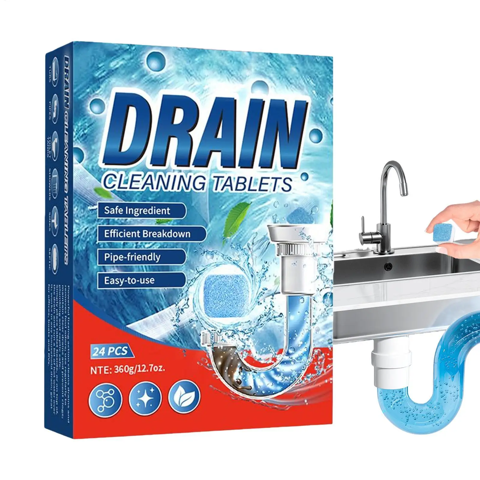 

24pcs/pack Drain Clog Remover Powerful Cleaning Declogger Sink Drain Cleaner Pipe Tablets For Bathtub Toilet Bathroom Laundry