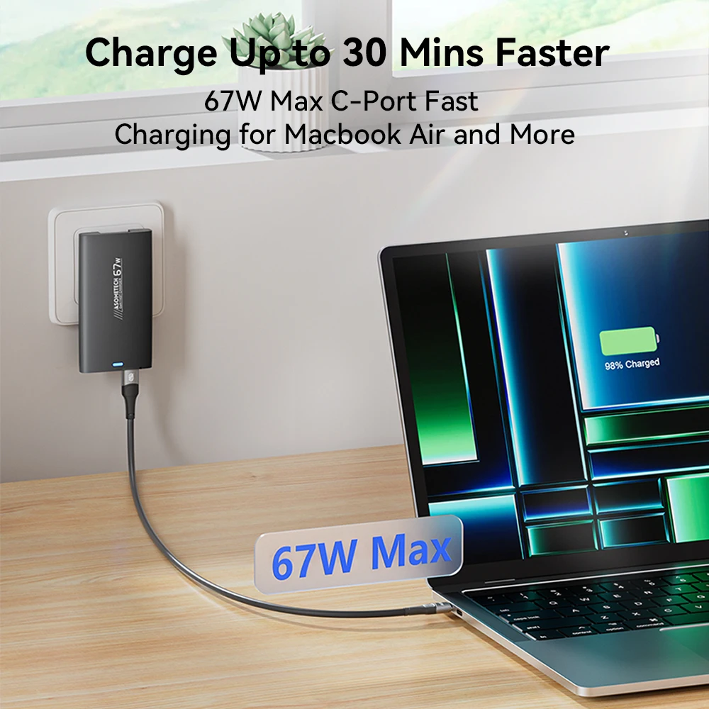 67W GaN Charger Ultra Thin Quick Charge QC3.0 PD PPS Foldable USB Type C Fast Charger For Macbook Laptop iPhone 14 iPad Samsung