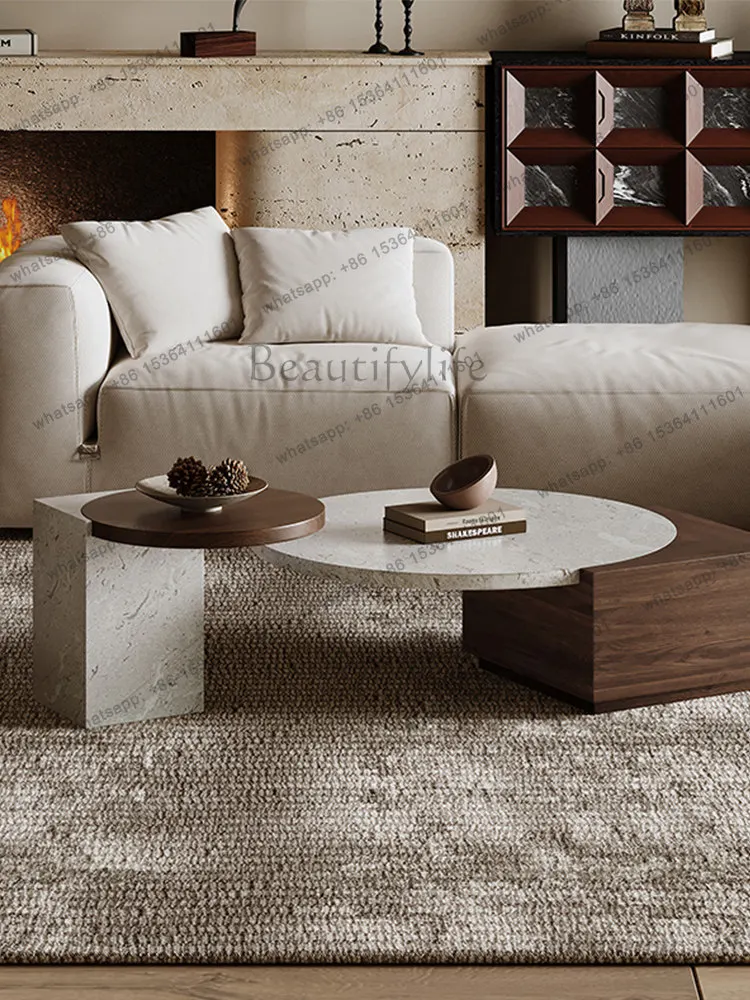 Marble living room Italian home solid wood wabi sabi wind light luxury round coffee table