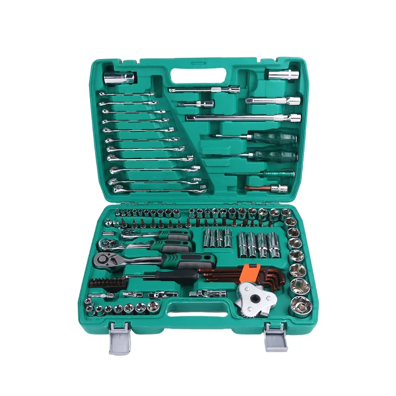 121 Piece Mechanic Tool Set with Socket Wrenches, Combination Wrenches, Spark Plug Sockets and Pliers in a Blow Molded Case for