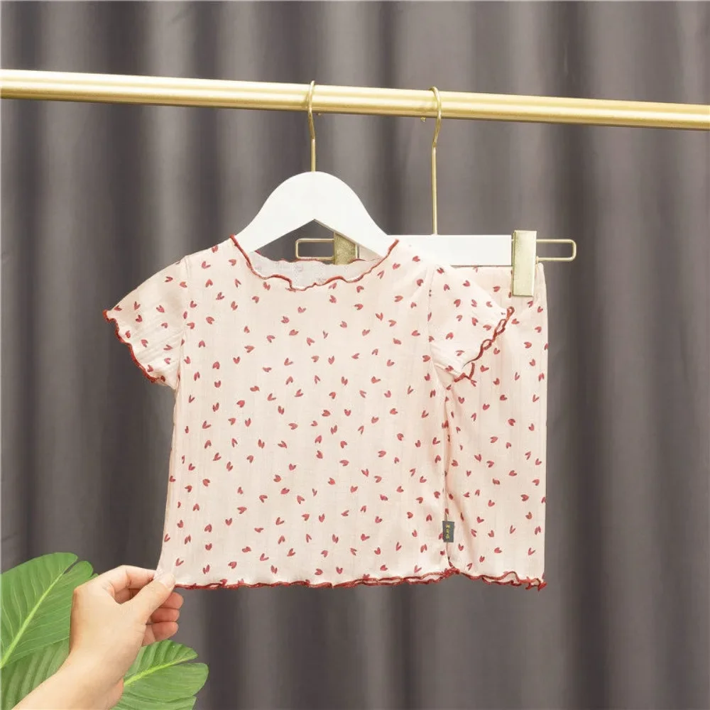 

3-7 Year Old Girl Baby Basic Casual Floral Print Short Sleeved T-shirt Top+shorts Two-piece Set for Home Daily Kids Clothes