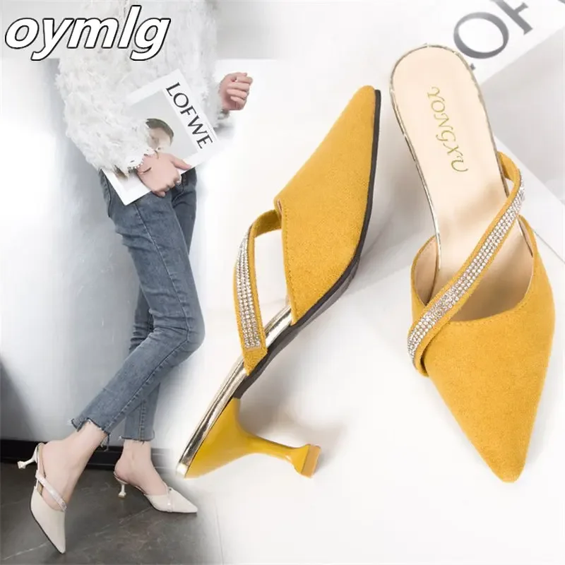 

Slippers Women's 2023 Spring and Summer New Baotou Slim Heel Half Trailer Fashion Pointed High Heel Fashion Sandals