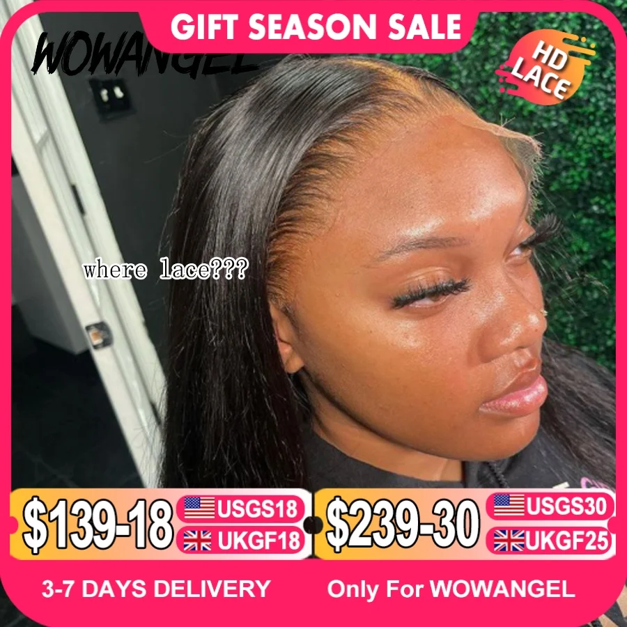 Wow Angel HD Full Frontal Wigs 36inch Straight Melt Skins 13x6 HD Lace Front Human Hair Wigs Virgin Hair Pre Plucked Glueless