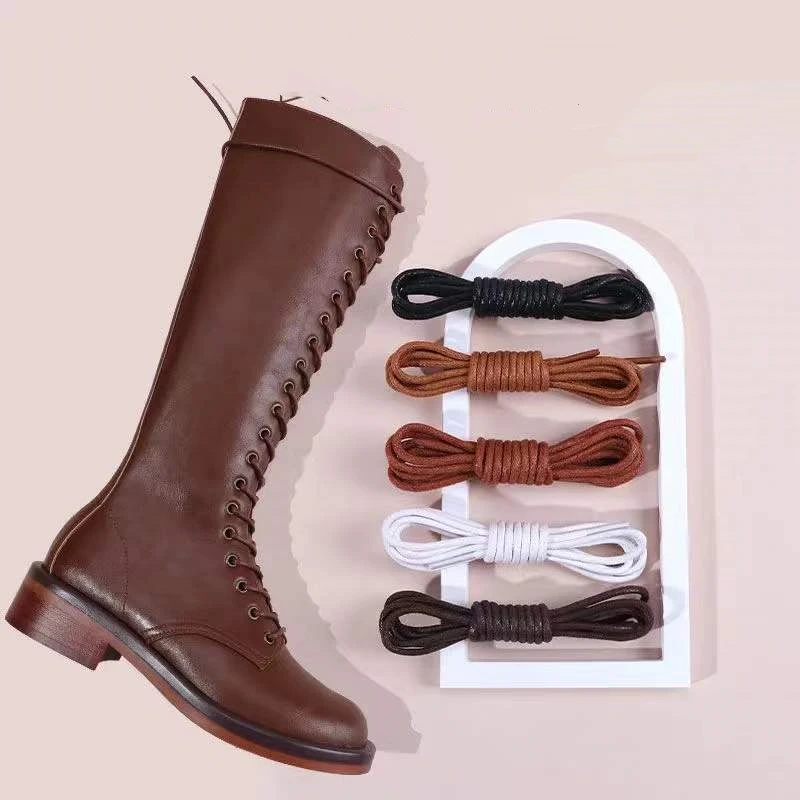 Bottes à lacets super longues sur mesure pour femmes, chaussures en cuir d'outillage, noir, allongé, extra long, ULronde cirée