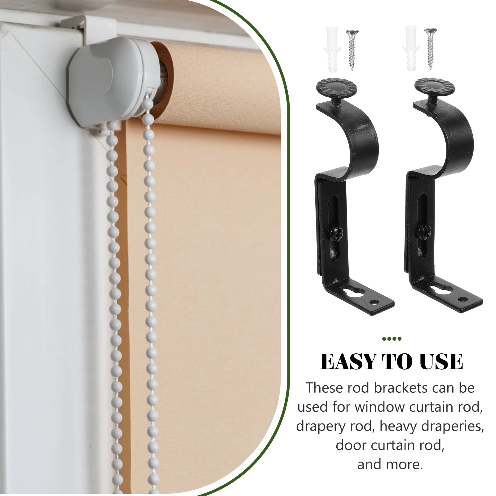 

2pcs Metal Curtain Rod Brackets Wall Mount Heavy Duty Support Brackets For Window Door Drapery Rods Easy Install Screws