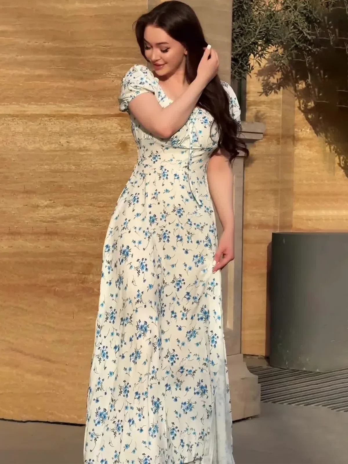 Długa Sukienka Damska Sukienki w Kwiaty Suknia Maxi Bufiaste Rękawy Kwadratowy Dekolt Sznurowana Linia A Elegancka Sukienka Biurowa Słodkie Vestidos Lato 2025