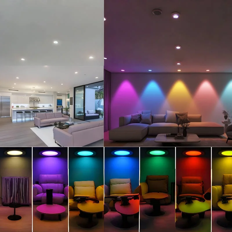 Tuya Wi-Fi Smart LED Downlight Круглый точечный светильник с затемнением 9 Вт 120 В RGB Изменение цвета Теплый холодный свет Alexa Google Home Vocie
