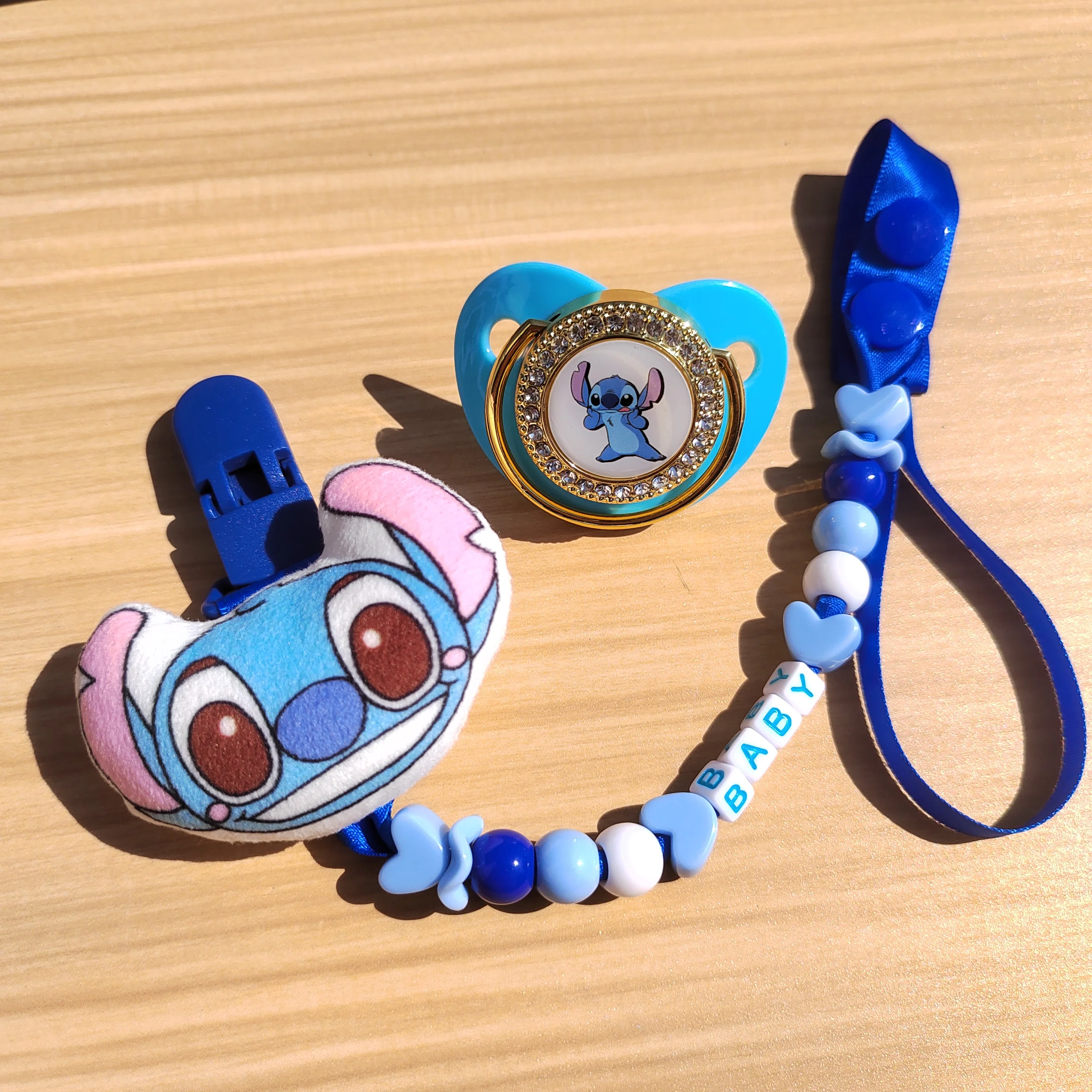 Stitch animated cartoon image pacifier clip and nipple chews for toddlers with teething silicone teether personalized custom