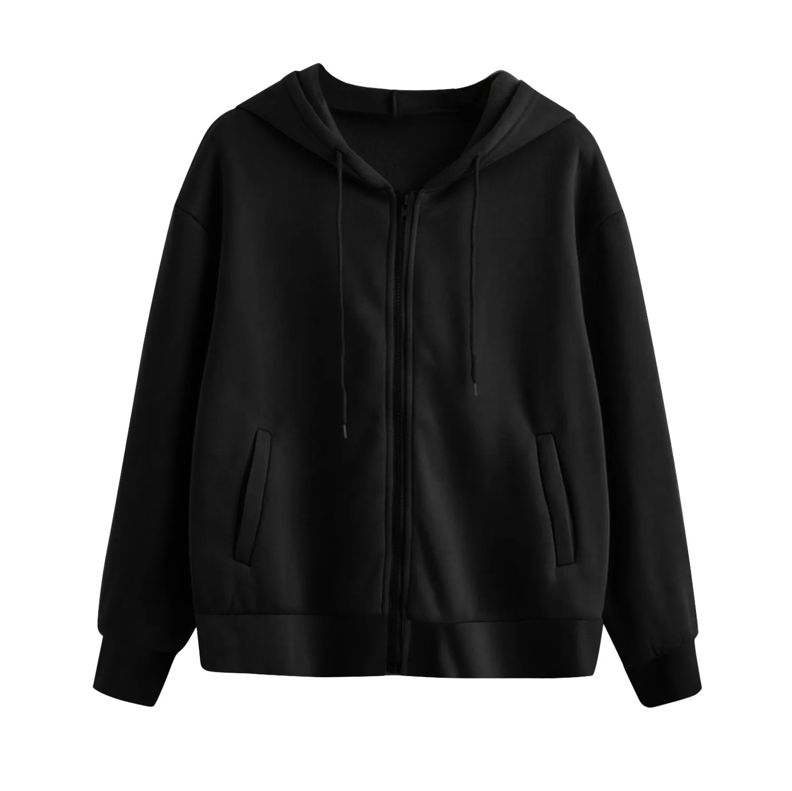 Harajuku Women Oversized  Sweatshirts Solid Color Zip Up Hoodies Jacket Retro Long Sleeve Hooded Sweatshirt Coats