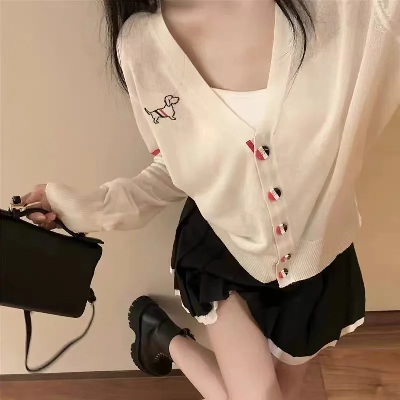 Cardigan ouvert tricoté léger en v pour femmes, décontracté, ample, à rayures, vêtements de Protection solaire assortis avec tout, nouvelle collection automne