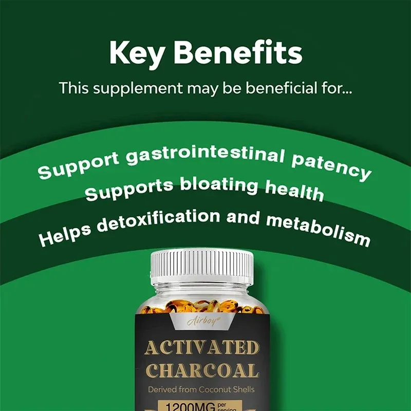 Geactiveerde houtskoolcapsules - Helpt gas en opgeblazen, ontgifting te verlichten, ondersteunt de darm- en spijsverteringsgezondheid