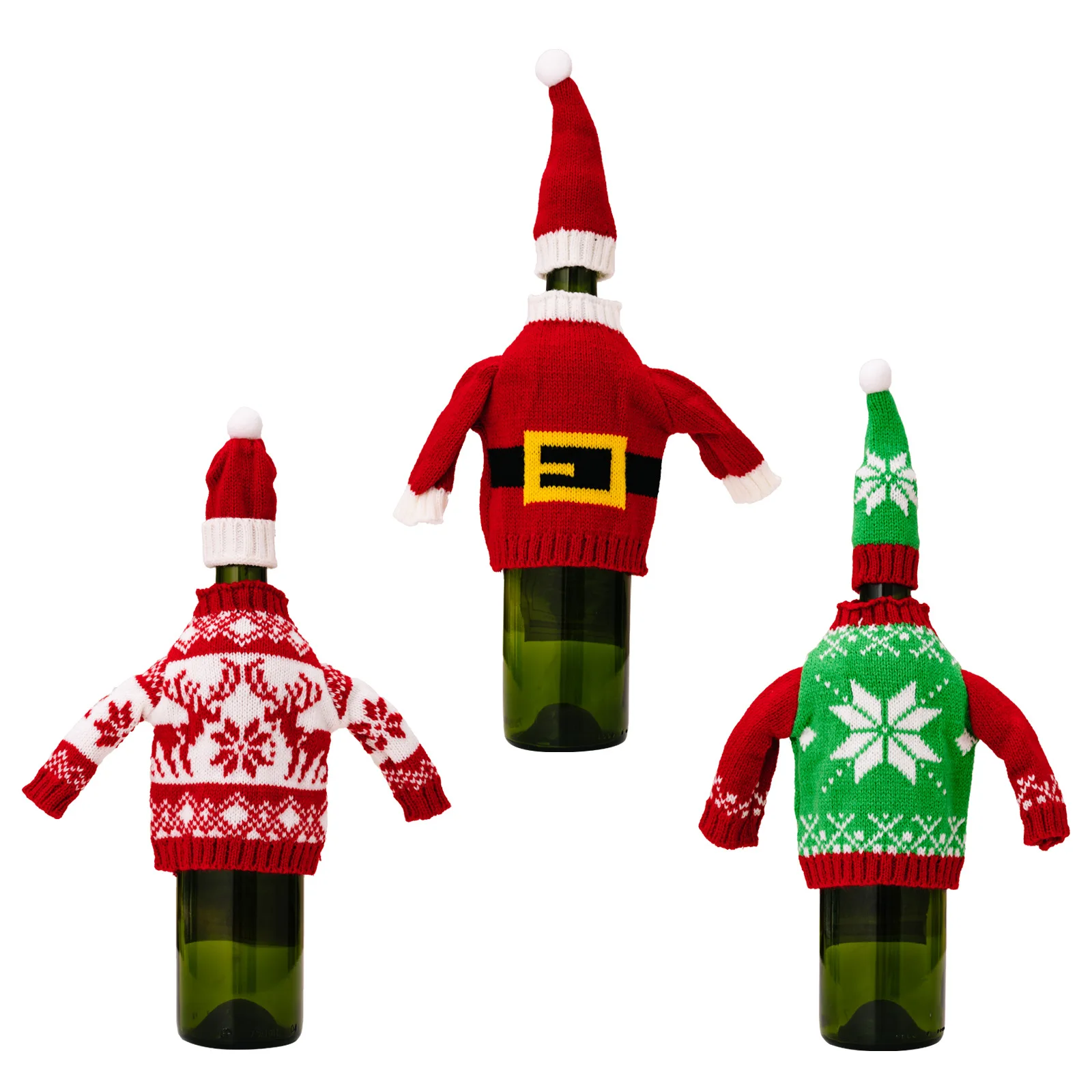 Christmas knitted sweater, wine bottle set, Santa hat dress, red wine set, restaurant wine bottle dress, holiday supplies