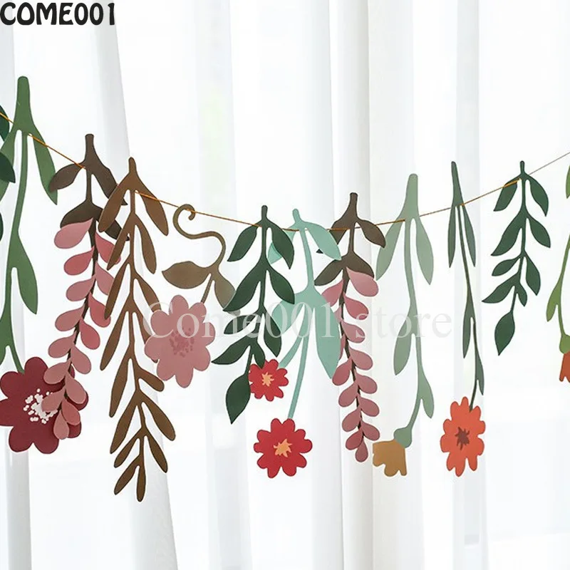 غابة الغابة موضوع زهرة جارلاند راية الفصول الدراسية حفلة رياض الأطفال زينة ملونة عيد ميلاد سعيد أعلام صور الدعائم