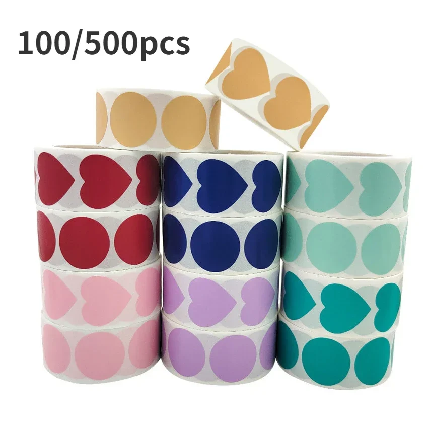 100/500Pcs Colorful Round/Heart Shape Stickers for Kids Reward Sticker Coding Dots Label Valentine's Day Love Sticker Gift decor