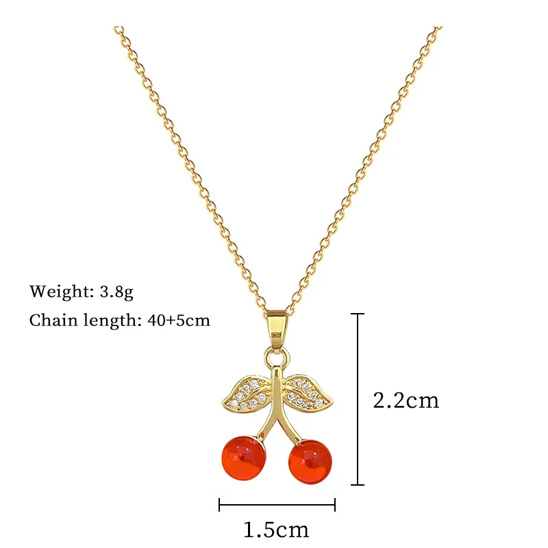 DIEYURO 316L Stainless Steel Red Cherry Zircon Pendant Necklace For Women New Fashion Clavicle Chain Party Jewelry Jewelry Gifts