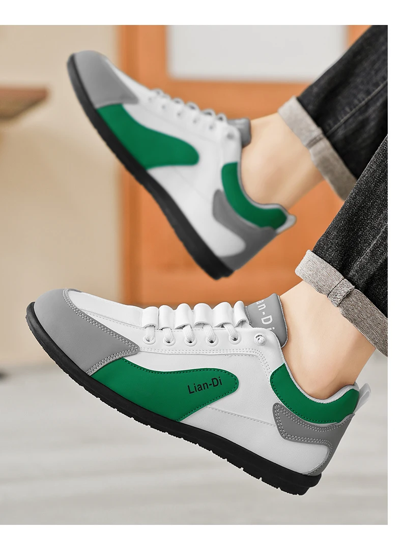 Niedrig geschnittene Herrenschuhe, große Größen, neue Frühlings- und Herbstmodelle, atmungsaktive Leder-Freizeitsportschuhe, weiche Sohle, rutschfest, Herren-Sneaker zum Autofahren. – Detail 17