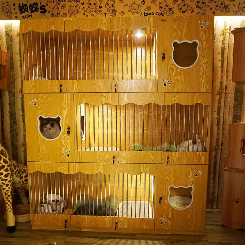 Tienda de mascotas, villa para gatos, mueble de café de madera maciza para gatos, casa Haoqhua, exhibición de cría opaca