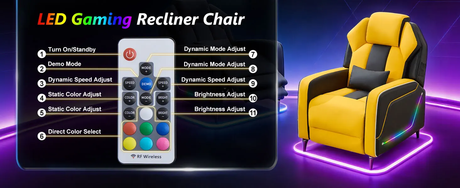 TCGBKAF LED Gaming Recliner Chair Ergonomic Video Game Reclining Chair with Footrest Lumbar Pillow & Side Pocket Home Theater Recliner Sofa Chair for Gaming Room Living Room Bed… image 14
