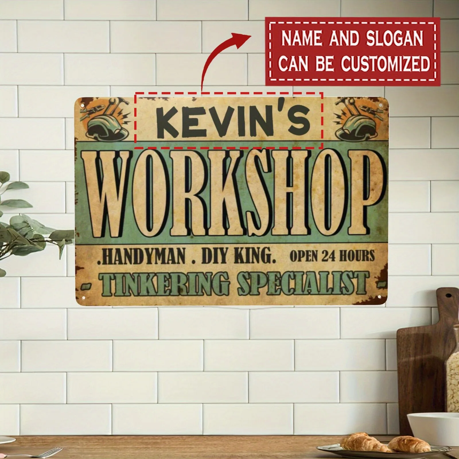 2D Flat 1pc Personalized Retro Workshop Metal Plaque Decorative Use Only, Custom Slogan 8X12In Garage Men Cave Handyman Gift