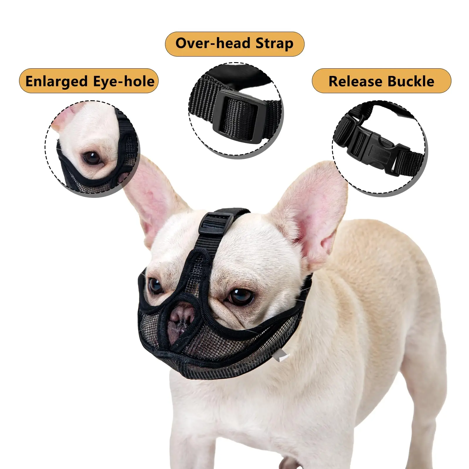 Short Snout Dog Muzzle Mesh Adjustable Breathable Anti Biting Bulldog Short Snout Muzzle for Dogs Bulldog Mouth Muzzle